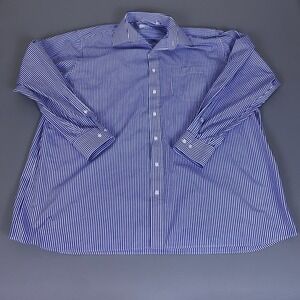 Modena Stout Dress Shirt Men's 17.5 36/37 Tall Blue White Striped‎ Button Up